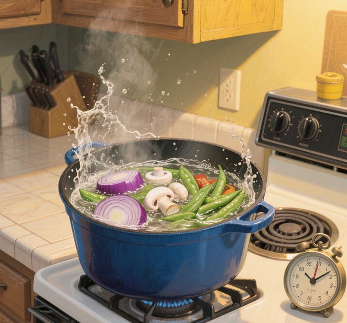 The cooking time for frozen vegetables is crucial. The cooking time for frozen vegetables is crucial.